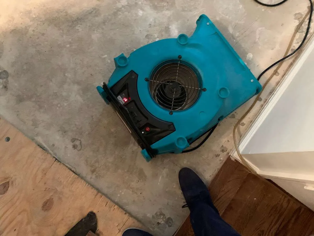 Air mover drying subfloor during Leak Detection & Repair in Richmond